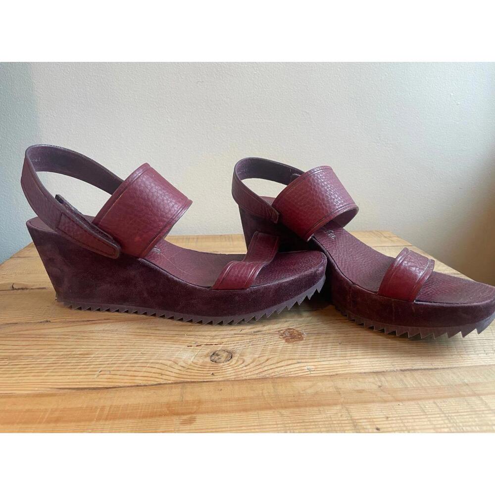 Pedro Garcia Maroon Suede Wedge Platform Sandals (Size 41) - Picture 4 of 8